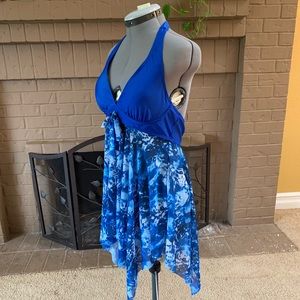 Azure tankini asymmetrical hem